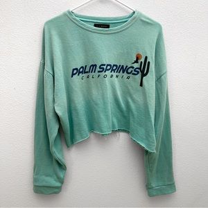 PacSun LA Hearts Teal Palm Springs Cropped Crewneck | Medium